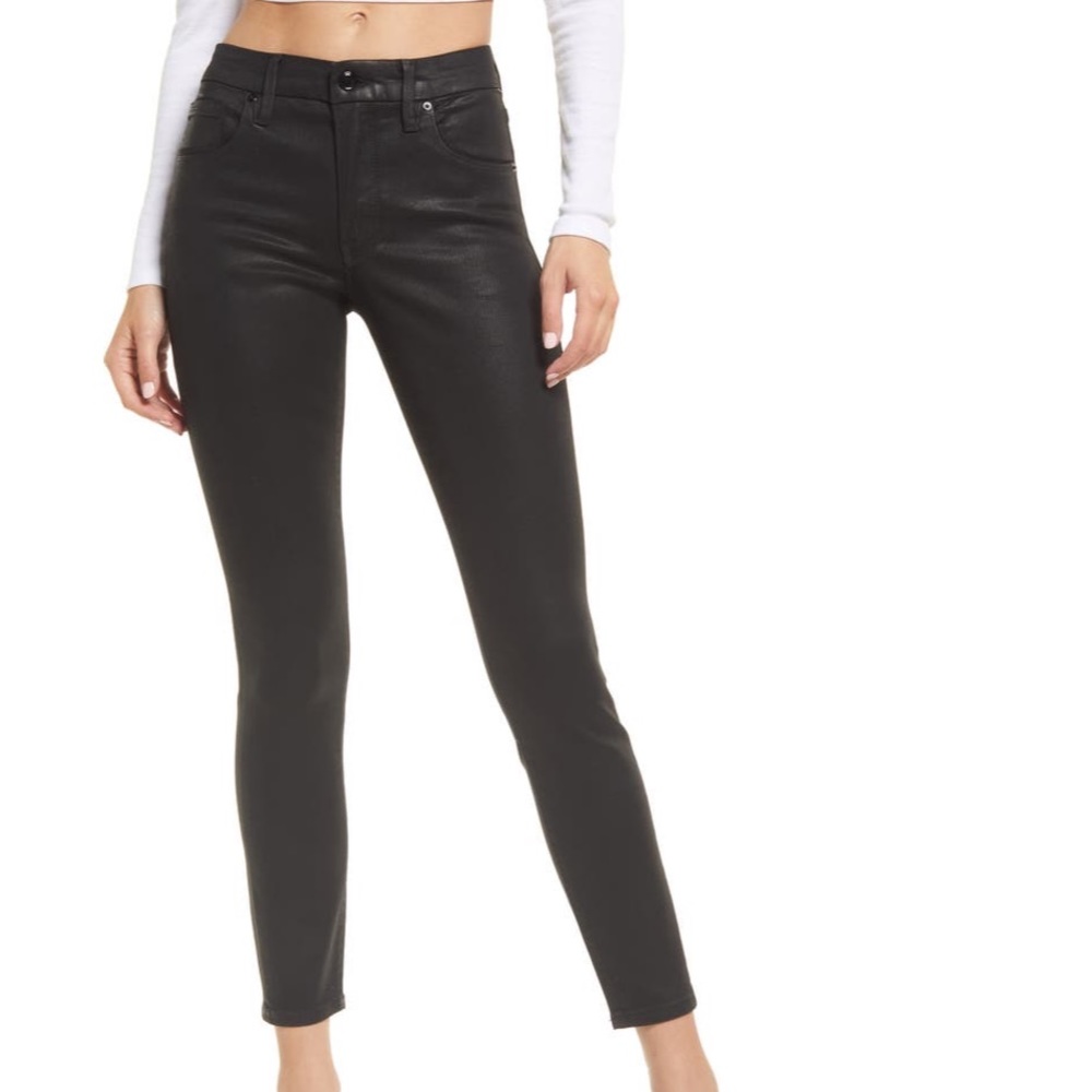 GOOD AMERICAN Good Classic Coated Ankle Straight Leg Jeans — black